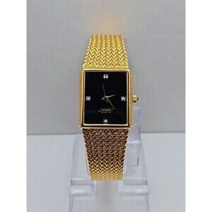Vintage Xavier Quartz Watch Gold Tone Rectangle Black Dial Mesh Band New Battery